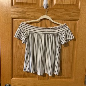 Off the shoulder, navy and cream top